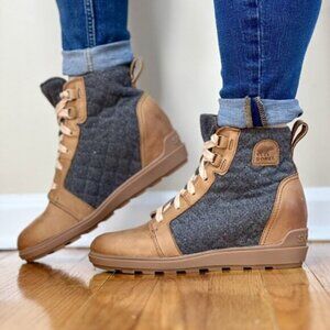 Sorel Women's Gray Brown Evie II Leather Wool Quilt Ankle Winter Boots Size 9